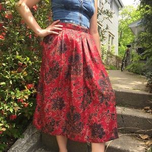 Vintage Red Patterned Full Length Skirt